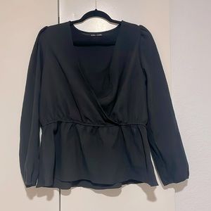 Classic sexy, long sleeve, black, peplum blouse XL